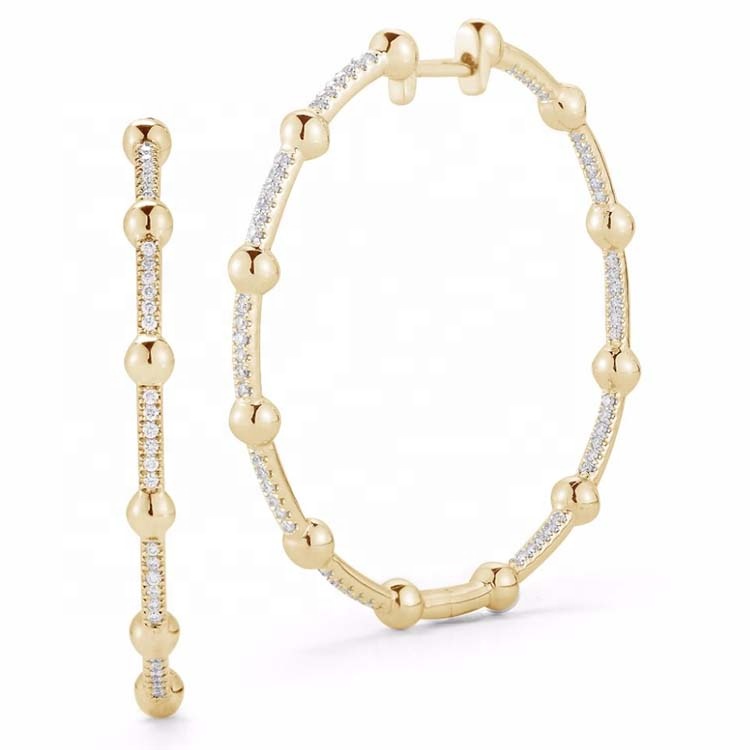 

LOZRUNVE Vintage China Jewelry Wholesale 925 Sterling Silver Gold Beaded CZ Hoop Earring