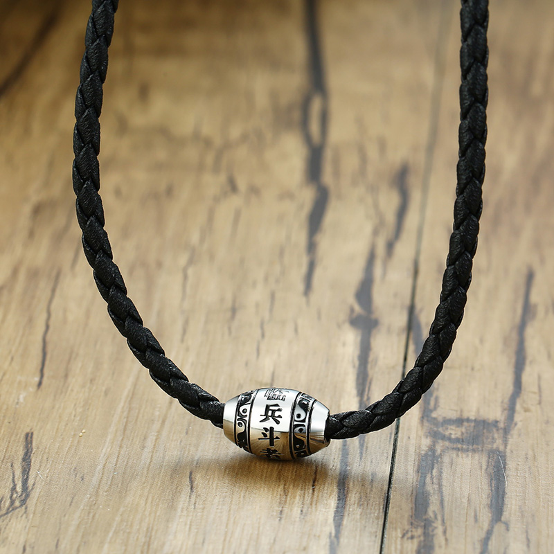 

Pendant Necklaces Modyle Men Necklace 9 Words Buddha Mantra Lucky Beads Stainless Steel Charm With Black Braided Rope Male Jewelry