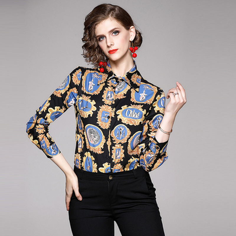 

Designer Runway Shirt Women Long-sleeved Loose Plus Size Fashion Casual Printed Blouse Office Lady Elegant Tops
