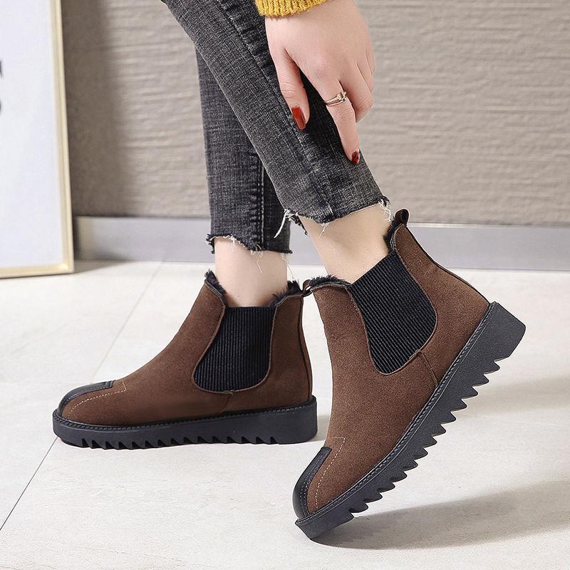 

2020 Women Short Boots Handmade Thick Heel Warm Plush Boots Women British Style Suede Leather Ankle Winter Shoes, Autumn