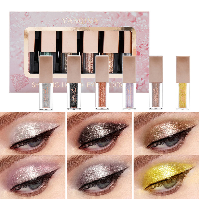 

6 Colors/box Shimmer Liquid Eyeshadow Set Eyes Cosmetics Metal Glitter Pearly Eye Shadow Cream Makeup Luminous Shadows Gloss Kit