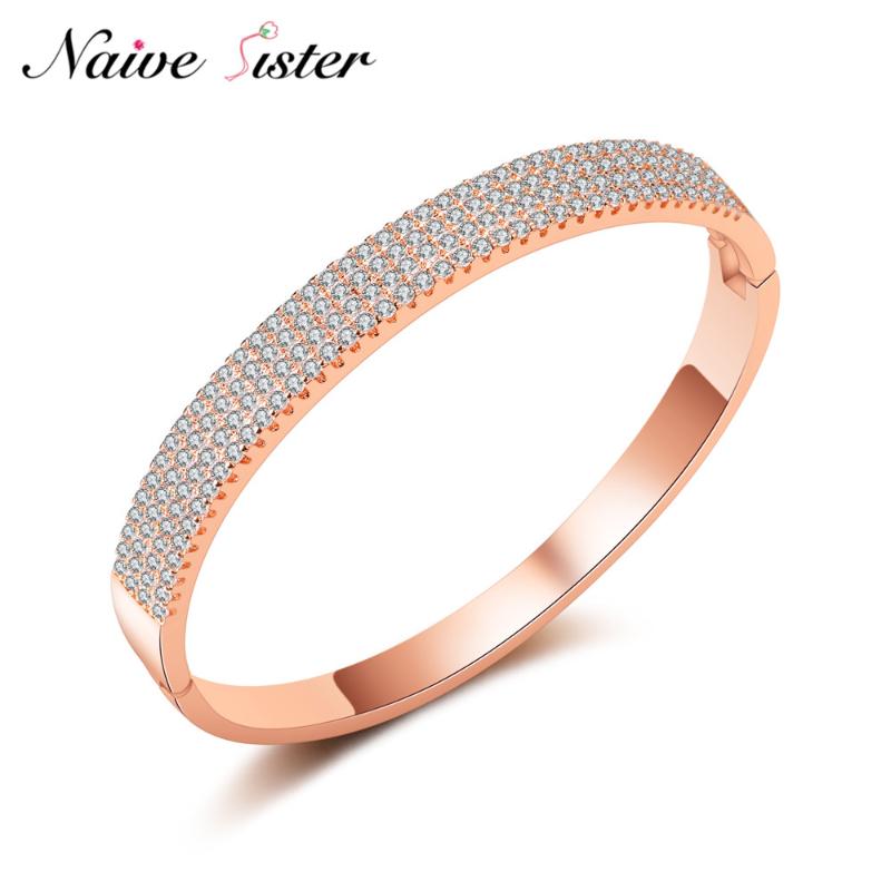 

Bangle 2021 Fashion Rose Gold Color Bangles Bracelet For Women Ladies Love Gifts Austrian Crystal Paved Shiny Jewelry High Polished