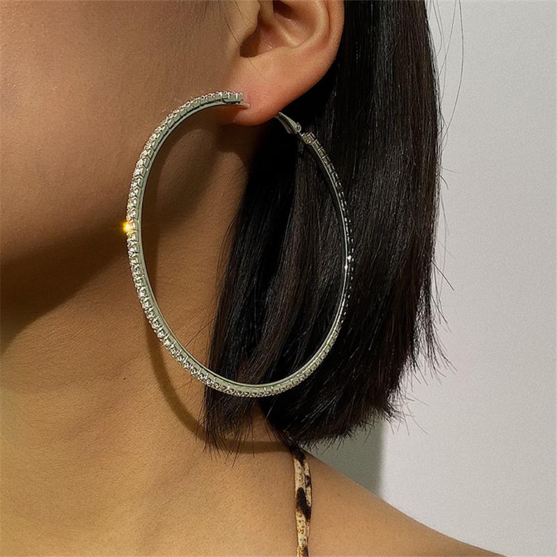 

Shiny Big Rhinestone Hoop Earrings for Women Exaggeration Round Circle Round Hoop Earrings Party Trendy Brinco