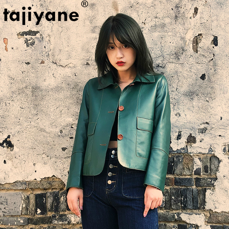 

2020 Spring Autumn Women' Leather Jacket Sheepskin Coat Motocycle Real Leather Coat Female Clothes for Women 81881-1 WPY826, Green