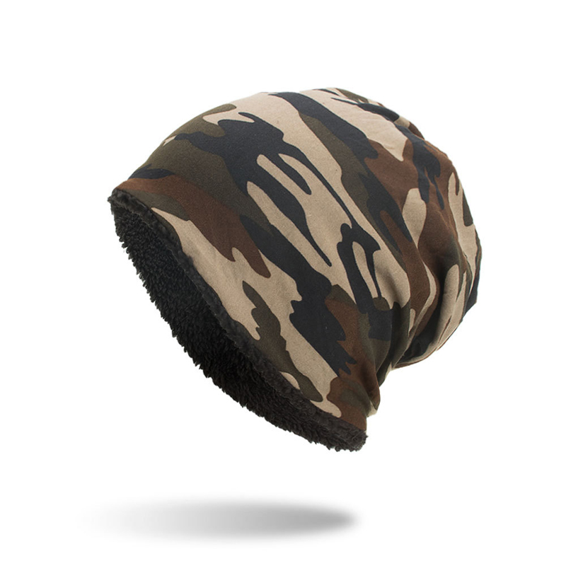 

Winter Women Men Beanie Hats Warm Thicken Camouflage Fleece Caps Knitted Cotton Solid Color Ski Hats