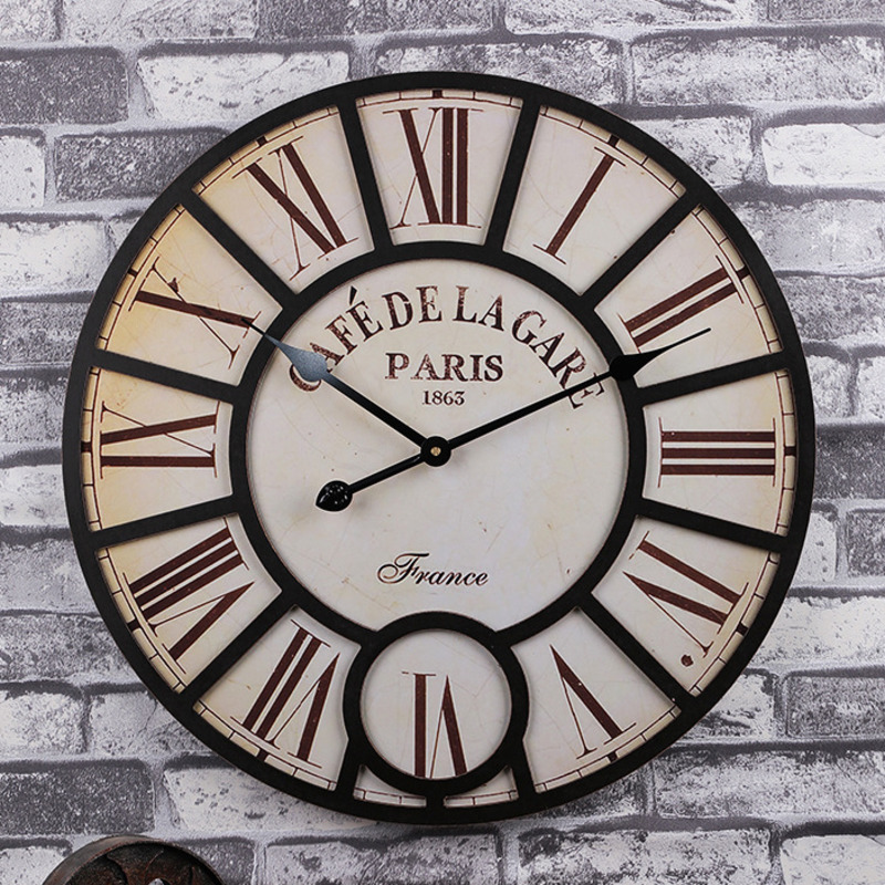 

58CM Creative Pastoral Light Luxury Wooden Mute Big Wall Clock Living Room Decoration Bar Coffee House Decoration Clock