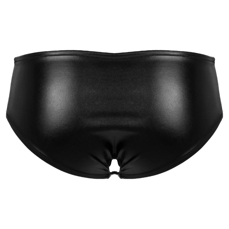 

Womens Exotic Crotchless Lingerie Panties Shiny Metallic Lingerie Low Rise Open Crotch Stretchy Cheeky Hipster Briefs Underwear, Black