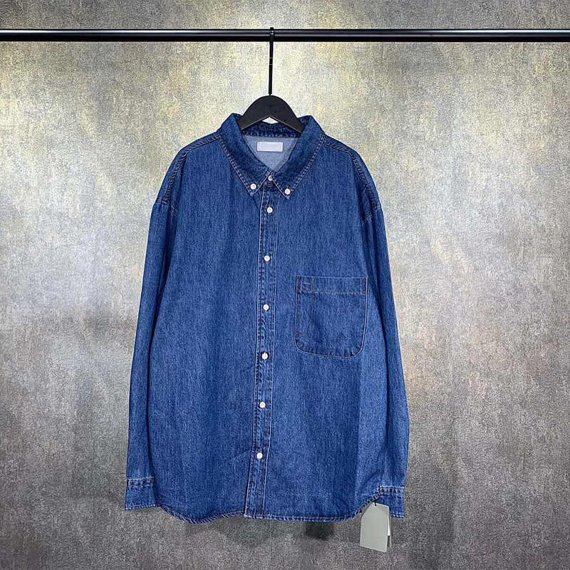 

Casual Men Women Denim Shirt Jackets Fashion Shirts with Letter Printed New Unisex Mens Jacket for Autumn and Winter Size Black Blue -L