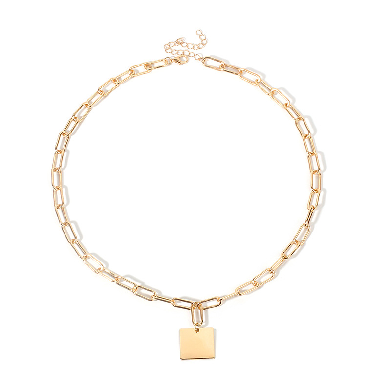 

Luokey Bohemian Square Pendant Necklace Fashion Wide Chains Dangle Women Necklaces Simple Hip Hop Jewelry Wholesale Colier Femme