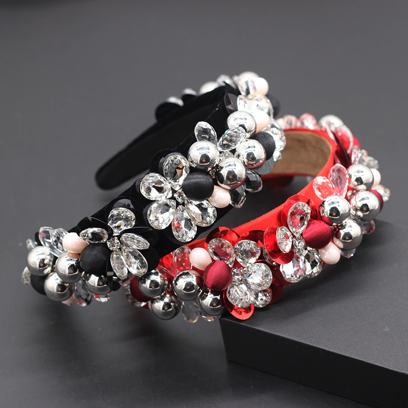 

Crystal particle iron ball flower exaggerated hair accessory Full Crystal Flower Padded Headbands Baroque Luxurious Hairbands720