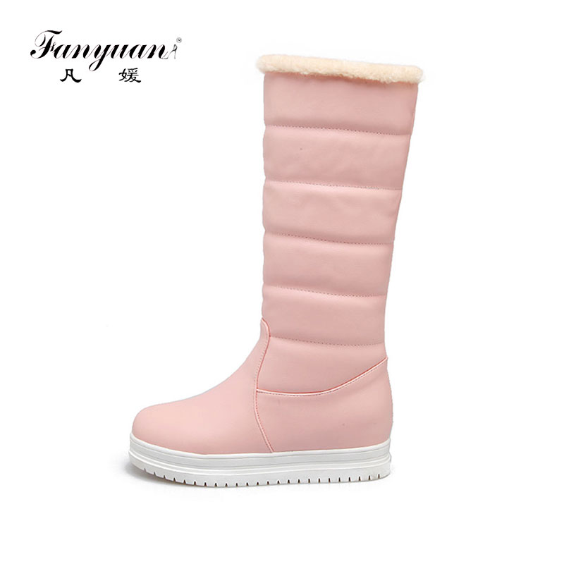 

Fanyuan Fashion Slip-On Plush Snow Boots Height Increasing Knee-High Boots Women Warm Winter Shoes Solid Platform Long, Black