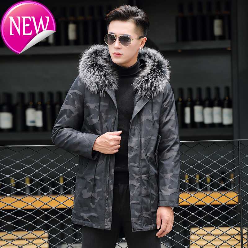 

Real Winter Jacket Fur Collar Hooded Coat Liner Jackets Parka Veste Homme Hiver Canada Style P-N2326 ZL862, Gray