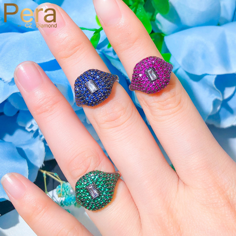 

Pera New Trendy Collection Fuchsia Green Round CZ Stone 585 Gold Bridal Adjustable Open Engagement Finger Rings for Women R140