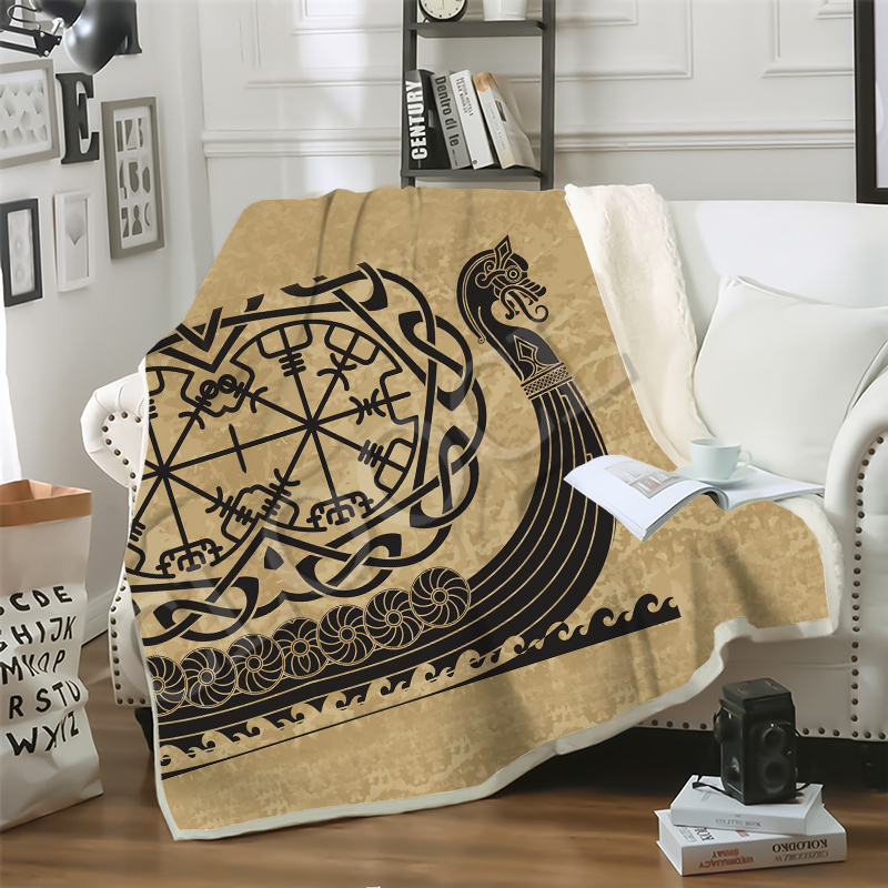 CLOOCL Pirate Ship Fashion Blanket 3D Print Viking Tattoo Double Layer Sherpa Blanket on Bed Home Textiles Dreamlike Style-image-585849583