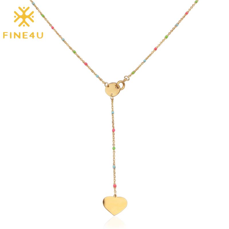 

FINE4U N206 Heart Coin Pendants Necklace For Women Stainless Steel Chain Rosary Beads Necklace Wholesale Dropshipping