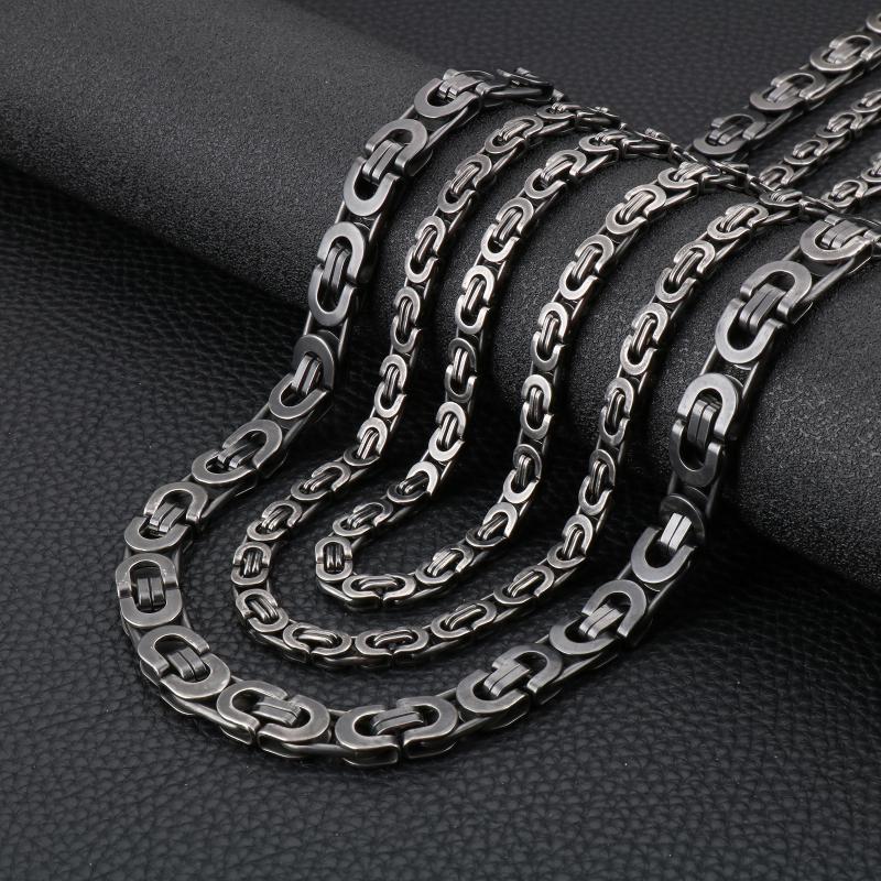 

6/10mm Width Vintage Retro Flat Hip Hop Necklace Viking Metal Punk Wave chakra Men Jewelr Black 316L Stainless Steel Necklace