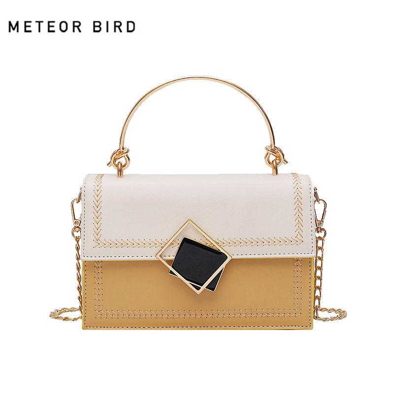 

Meteor Bird Yellow Square Small Shoulder Handbag Women Chain Pu Leather Messenger Crossbody Bags For Girl, Black