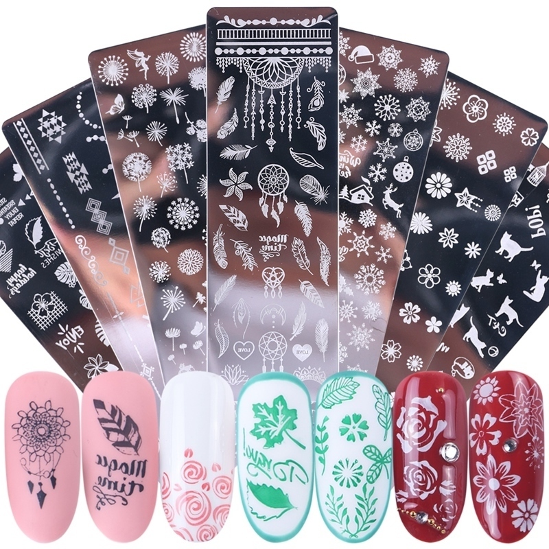 

Nail Art Stamping Plates Stickers Christmas Snowflake Leaf Flowers Butterfly Cat Nail Art Stamp Templates Stencils Design Polish Manicure, As picture