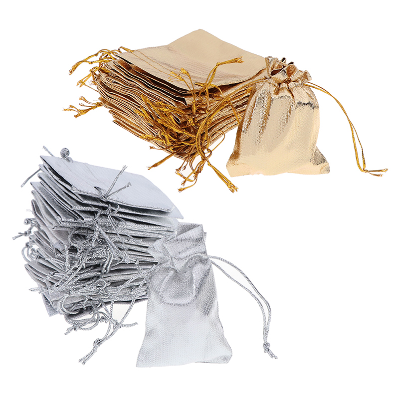 

50pcs/lot 7 * 9cm Drawstring Gift Bags Gold and Silver Jewelry Gift Bags Accessories Packaging Small