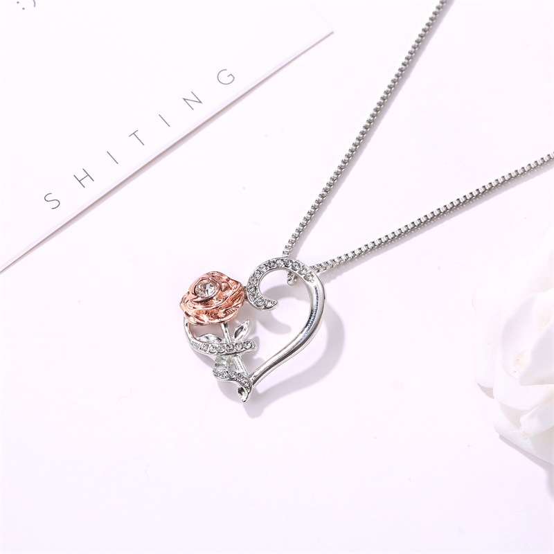 

HUAJI 2020 new love rose zircon fashion necklace necklace romantic lover gift fashionable jewelry