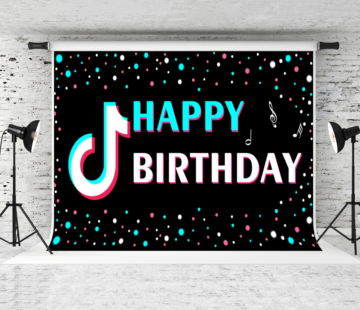 

Happy Birthday Backdrop 7X5ft TiK ToK Theme Party Photography Background Children Baby Tik ToK Birthday Portrait Photo Backdrops Studio Prop