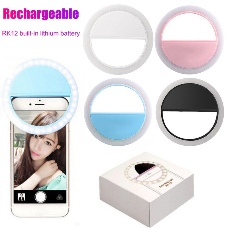 

RK12 Rechargable LED Selfie Ring Light For Iphone11 Universal Selfie Lamp Mobile Phone Lens Portable Flash Ring For Smart phone
