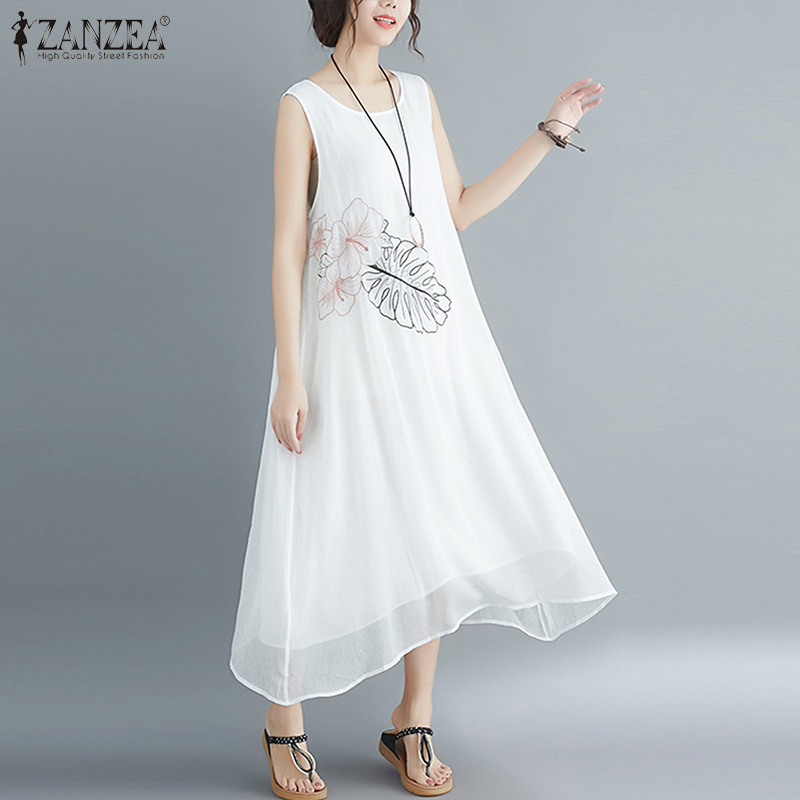 

Elegant Embroidery Maxi Dress ZANZEA 2020 Casual Women' Summer Sundress Casual Floral Maxi Vestidos Female Robe Plus Size 5XL, Black