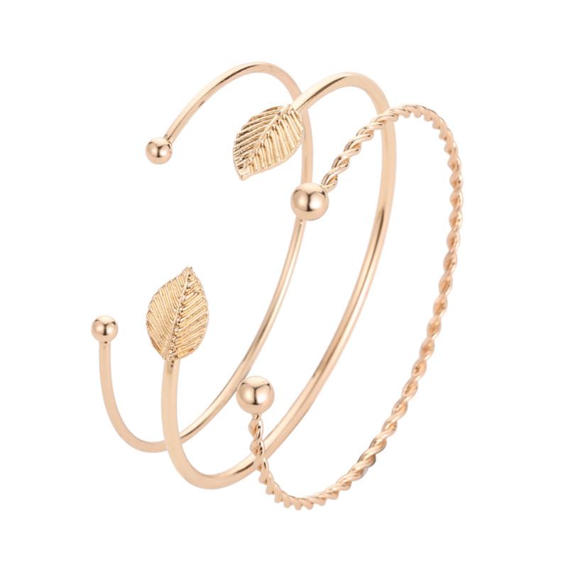 

Three-piece Suit Twist Leaves Geometric Opening Bracelet Simple Personality Bracelet Fashion Female Women