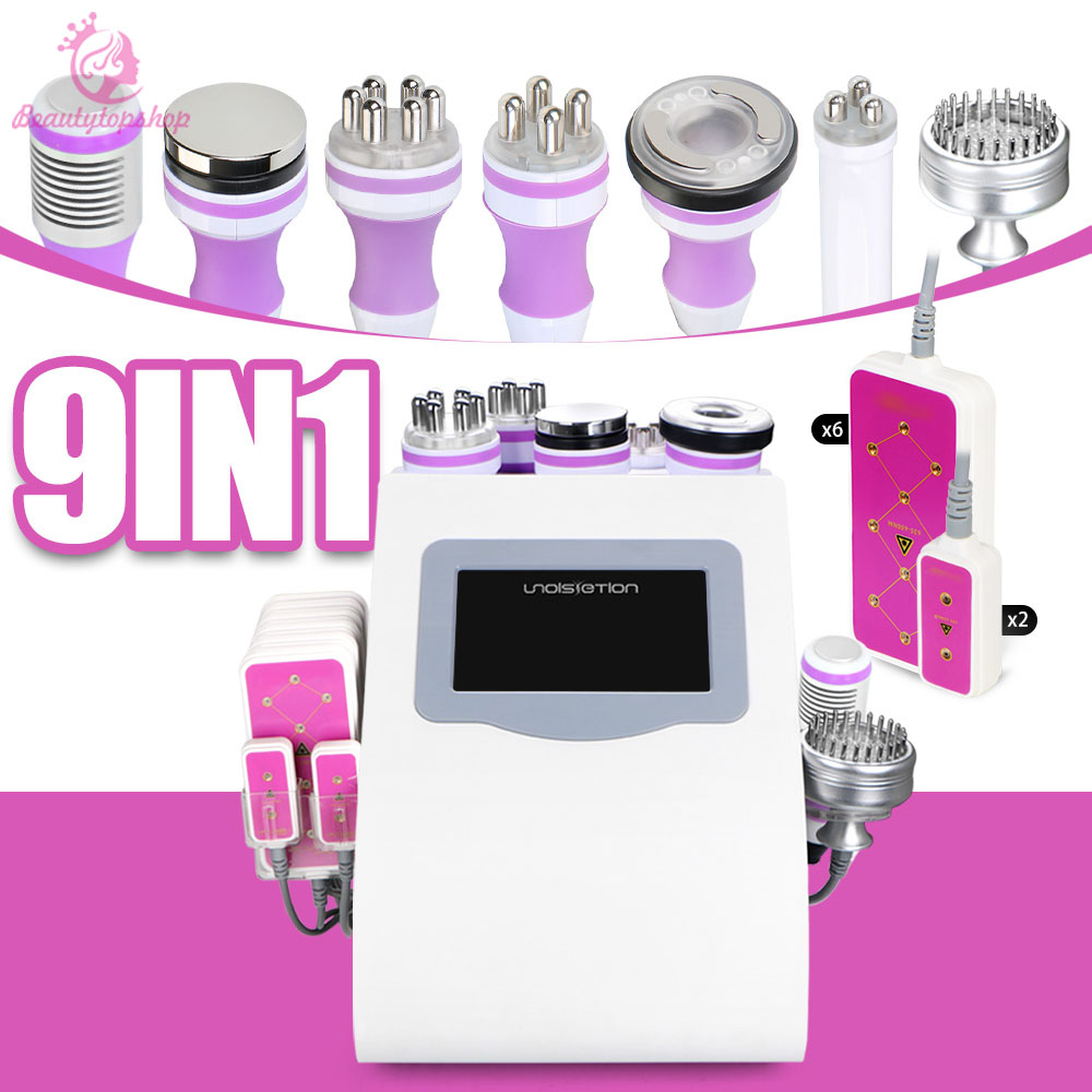 Salon spa use 9 in 1 unoisetion cavitation slimming vacuum rf laser bio photon facial care machine