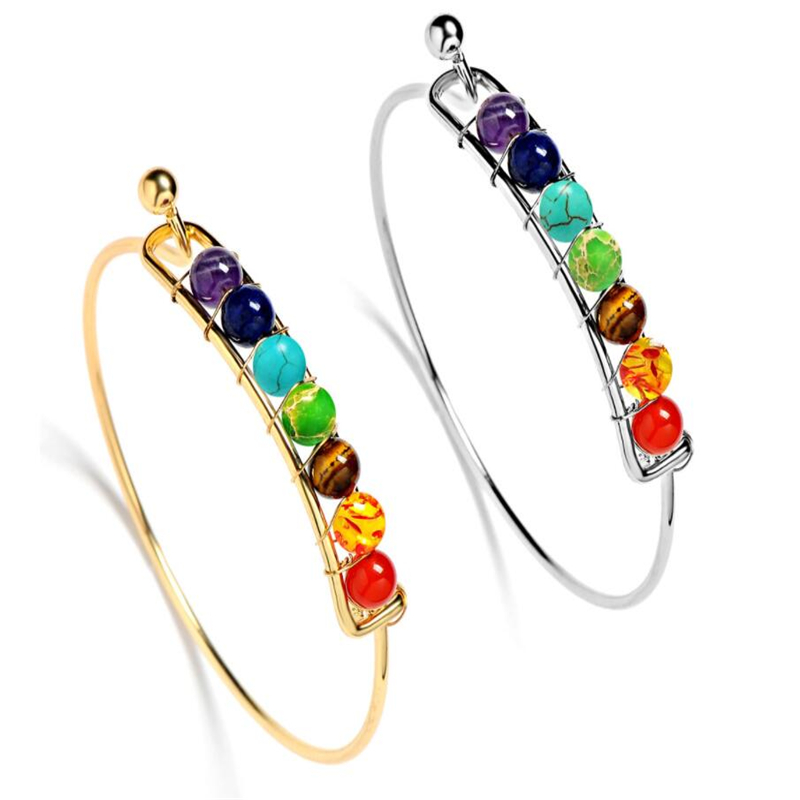 

7 Chakra Healing Balance Bracelet Yoga Reiki Prayer Charms Bracelet Bangle Fashion Jewelry for Women Gold, Golden;silver
