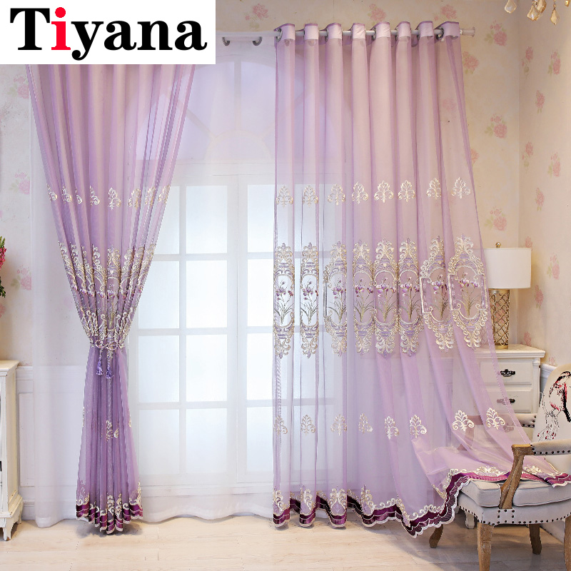 

Purple Embroidered Curtains for Living Room Luxury Tulle Curtains for the Bedroom Elegant Window Treatment Curtain JK120Y