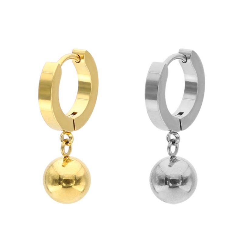 

Ball Earrings Simple Pendant Dangle Stainless Steel Anti Allergy Ring Jewelry Brincos Titanium Polish Punk Fashion Women Men Cha