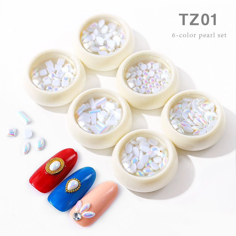 

6Pcs/Lot Nail Rhinestones Tiny Steel Caviar Beads nail Semi-circle Pearl Nails Beads Decoration