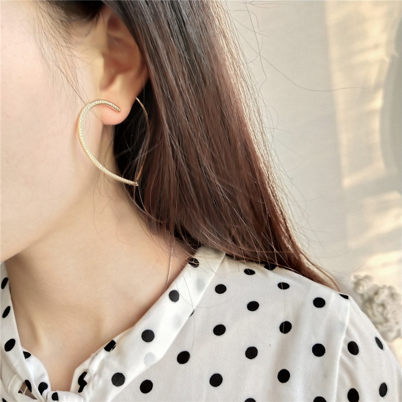 

POFUNUO Real 925 Sterling Silver Women 18K Gold Heart Shape Hoop Earrings Girls Birthday Party Jewelry Exquisite Niche Earrings