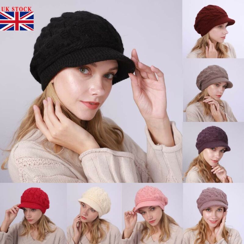 

Women Ladies Winter Warm Knit Hat Crochet Slouchy Baggy Peaked Beanie Caps, Black