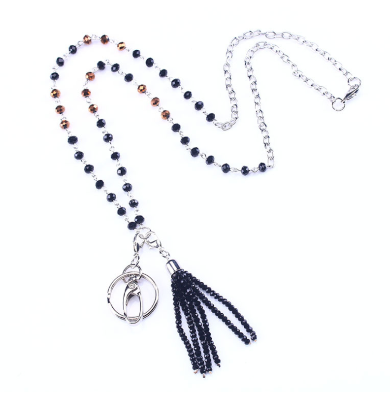 

Fashion lanyard necklaces with glass beads tassel for women Strap for mobile phones Keys ID Card badge holder Statement necklace