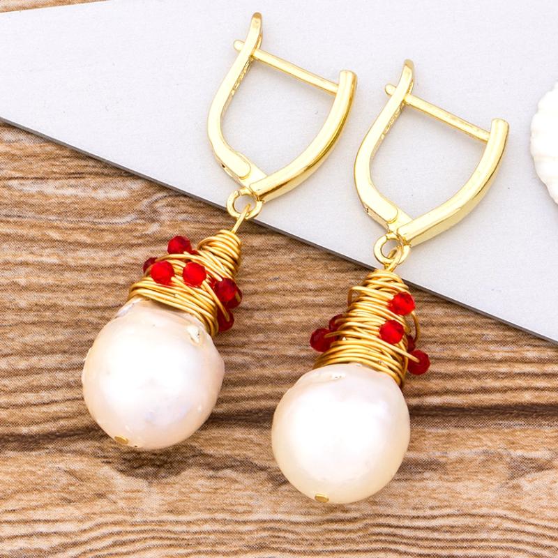 

New Fashion Minimalist Elegant Nature Plain Blank Freshwater Pearl Bead Charm Dangle Pendant Earrings Jewelry for women