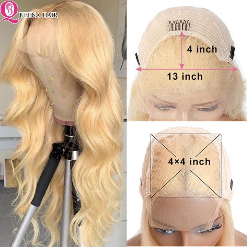 

613 Lace Frontal Wig Blonde Lace Front Wig PrePlucked 4x4 Closure Body Wave Human Hair Wigs Transparent Frontal, As pic