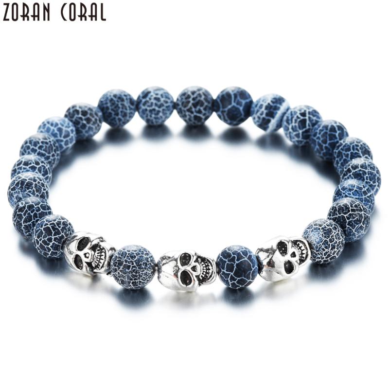 

2020 New fashion men's bracelet natural stone lava beads Skeleton skull and lion ladies punk bracelet jewelry pulseira masculina