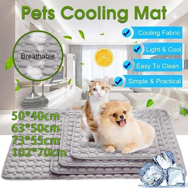 

XL Summer Mat Ice Silk Pet Cooling Mats Blanket Cushion Dog Bed Sofa Pad Breathable Heat Relief None Toxic Portable Cat, Gray