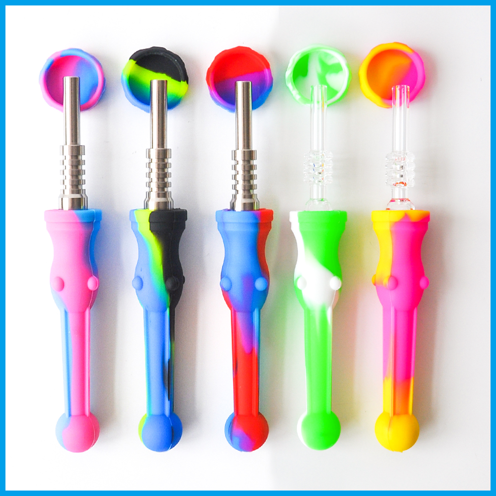 

Silicone Nectar Collector with 14.4mm Stainless Steel Tip & Quartz Tip Dab Silicone Mirco NC Oil Rig Dab Rigs Smoking Pipe Factory Price