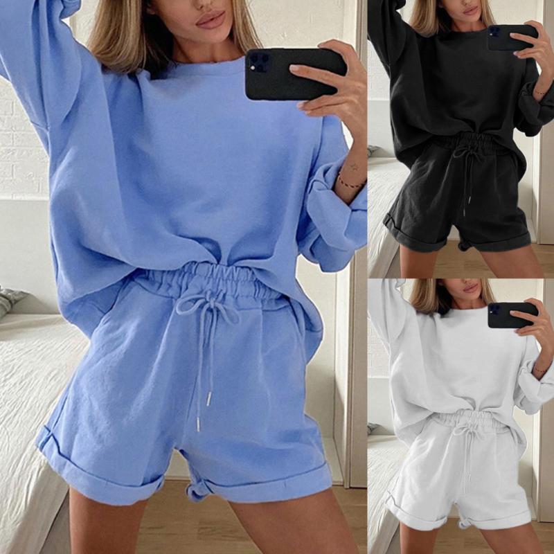 

Women' Gradient Casual Outfits Pure Color Crewneck Short Sleeve Tracksuit 2 Piece Trainning Set Home Wear Pyjama Nightwear, Black
