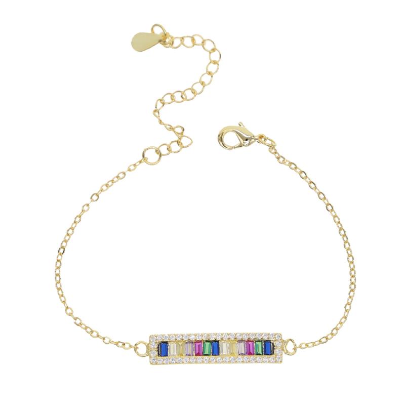 

2020 summer new arrival baguette rainbow cz bar brecelets for women adjust 15 with 4 cm link chain delicate jewelry party gift