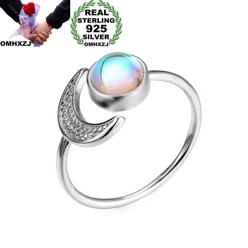 

OMHXZJ Wholesale European Fashion Woman Party Wedding Gift White Moon Sun Moonstone Zircon 925 Sterling Silver Ring RR102