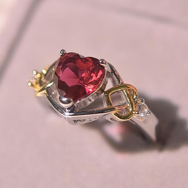 

Women Exquisite Two Tone Gold Heart Cubic Zirconia Princess Ring Romantic Wedding Engagement Anniversary Jewelry