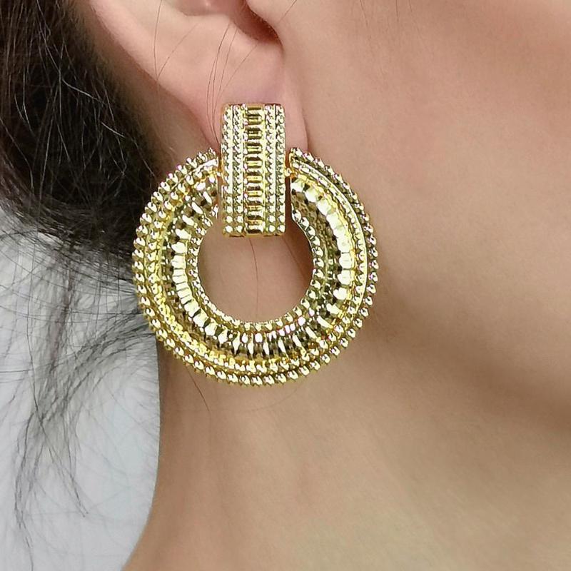 

Vintage Circular Alloy Stud Earrings Golden Silver Color Metal Statement Earrings For Women Fashion India Jewelry UKMOC