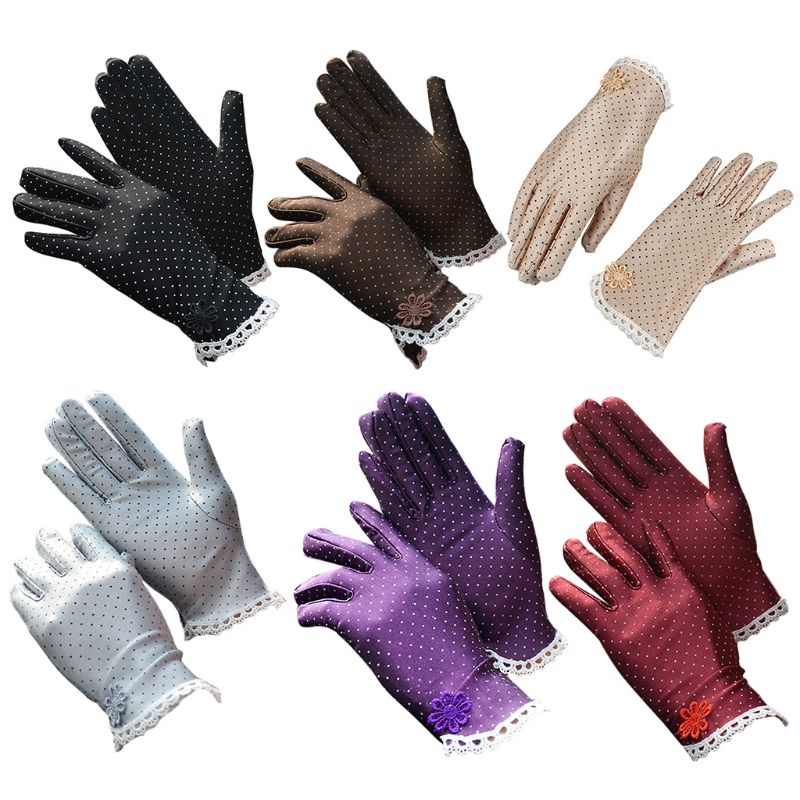 

Summer Gloves Women UV Protection Short Gloves Floral Lace Polka Dot Sunscreen Driving Mittens C90E