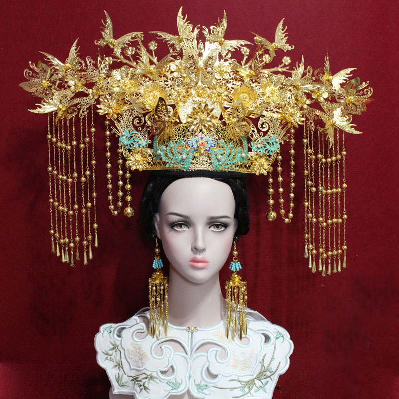 

2020 New Design Big Gorgeous Stage Show Hair Tiara Chinese Traditional Bride Wedding Hair Crown for Photography Cosplay