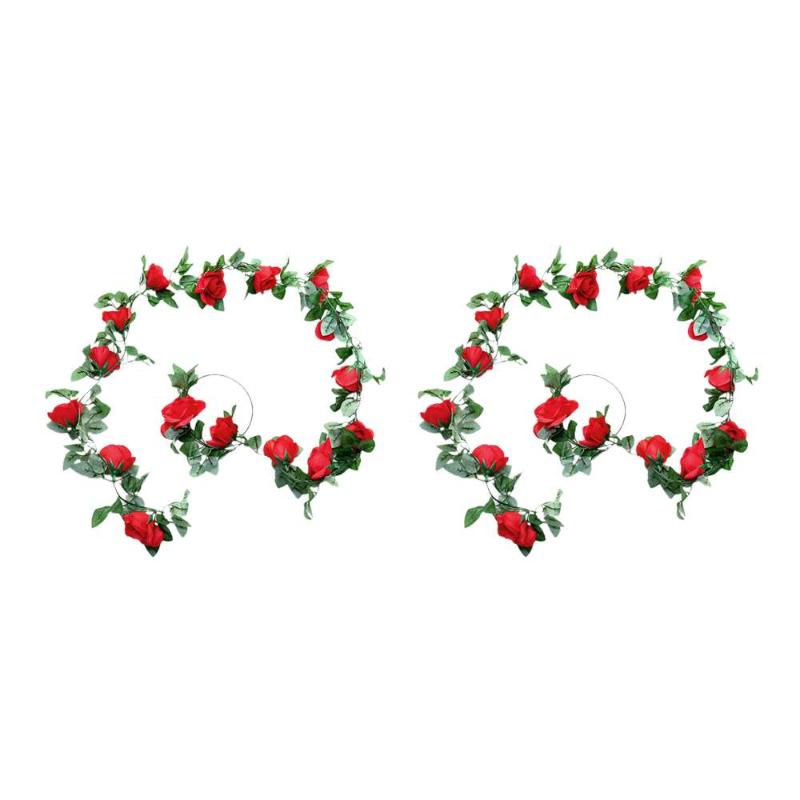 

2pcs Simulation Rose Doors Decorated Christmas Flower Garland Ornaments Artificial Flowers Wreath, Red 2pcs