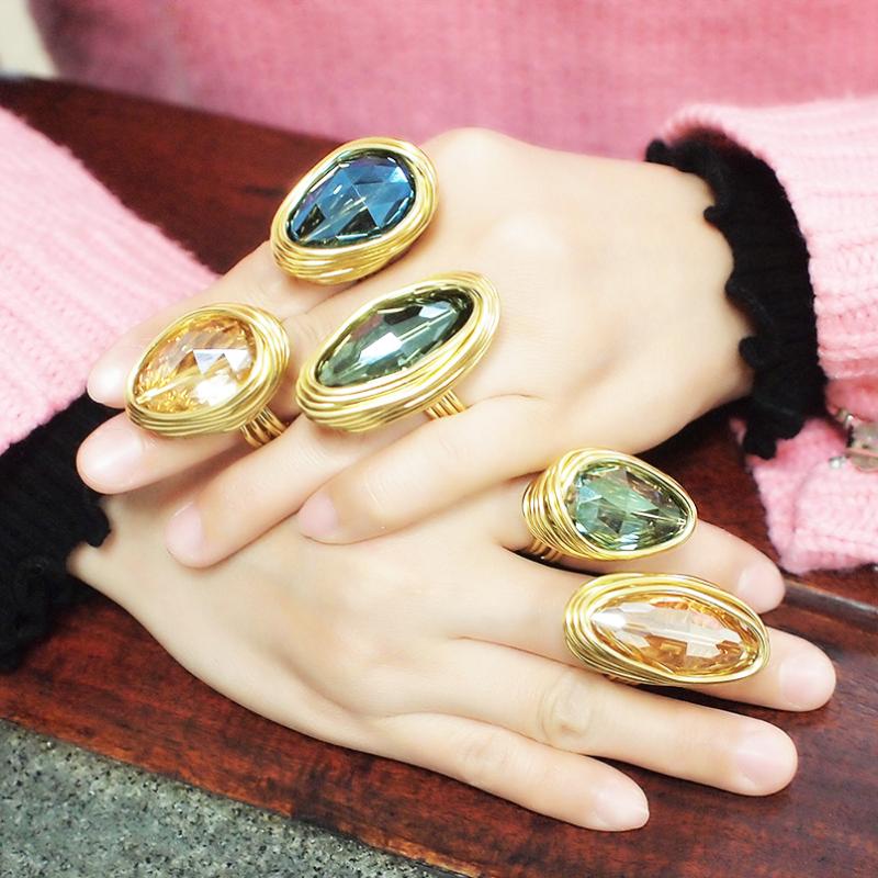 

Handmade Metal Wire Big Crystal Rings Fashion Rings 2020 Women Statement jewelry UKEN